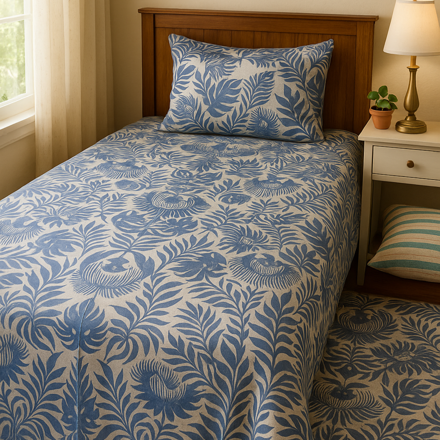 تصویر  روانداز/روتختی یک نفره تمام نخ ژاکارد هاوایی