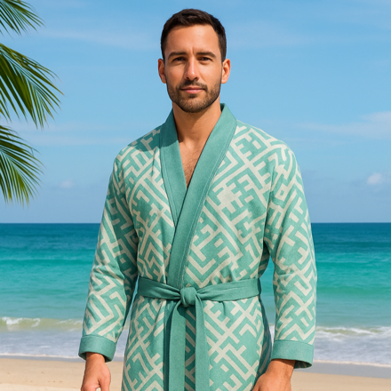 تصویر  حوله لباسی ژاکارد طرح فندی تمام نخ سایزxl